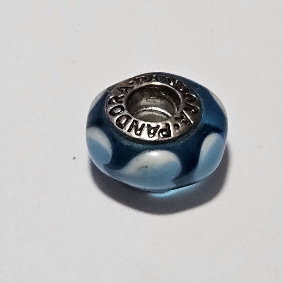 **Sale** Pandora Sterling Silver Murano Glass Blue White Hearts Bead Charm - Picture 12 of 12